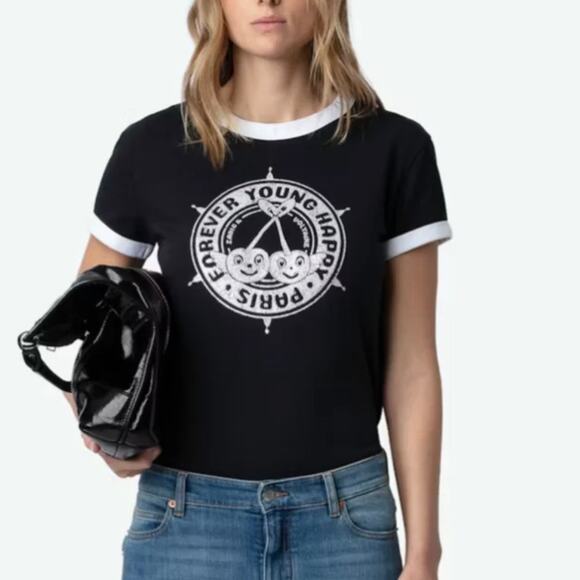 Zadig & Voltaire Walk Diamante Insignia T Shirt SZ L - Picture 1 of 9